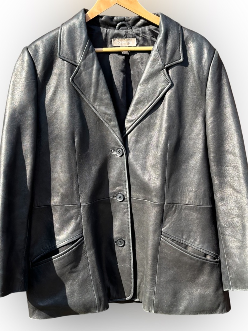 Nordstrom Genuine Lambskin Black Leather Jacket Size XL Petite